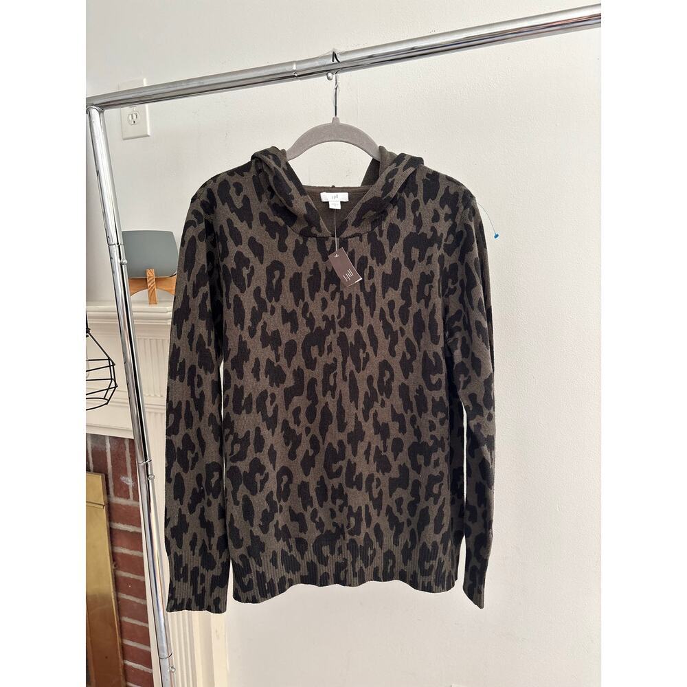 J.Jill Leopard Print Hooded Sweater Women Brown Black Lightweight Knit Pullover - Picture 3 of 12